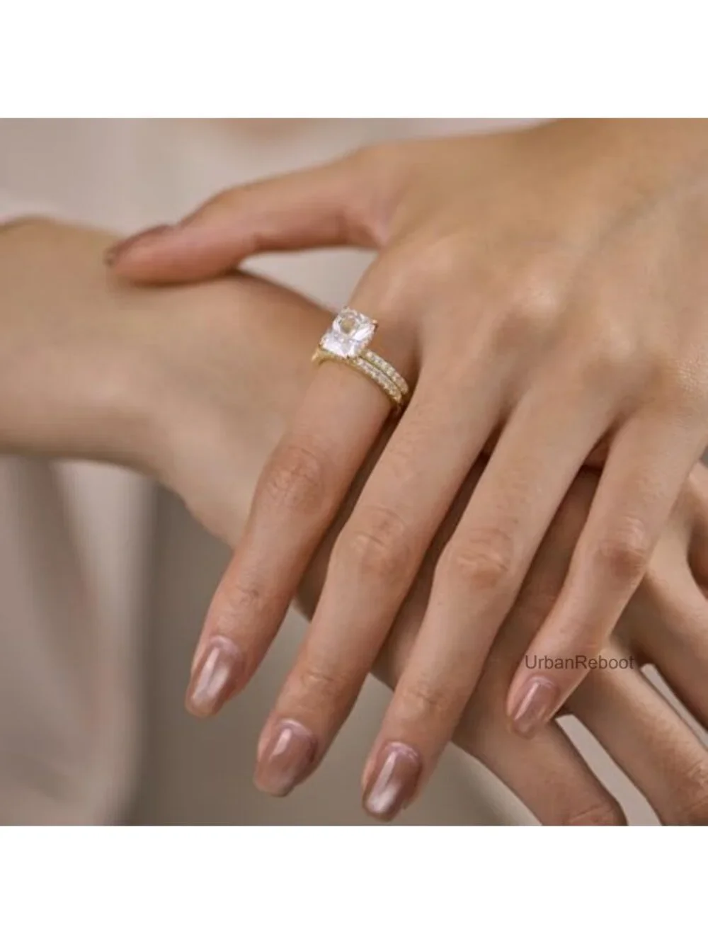 1.5CT CZ Bridal Ring Set 14K Gold Plated Cubic Zirconia Wedding Engagement